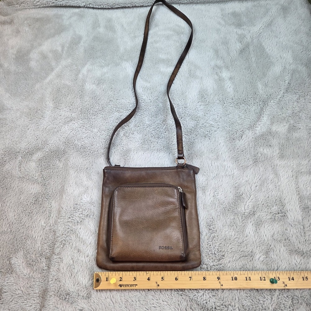 Fossil Crossbody Bag Womens S Organizer Pocket Adjustable Strap Leather Brown